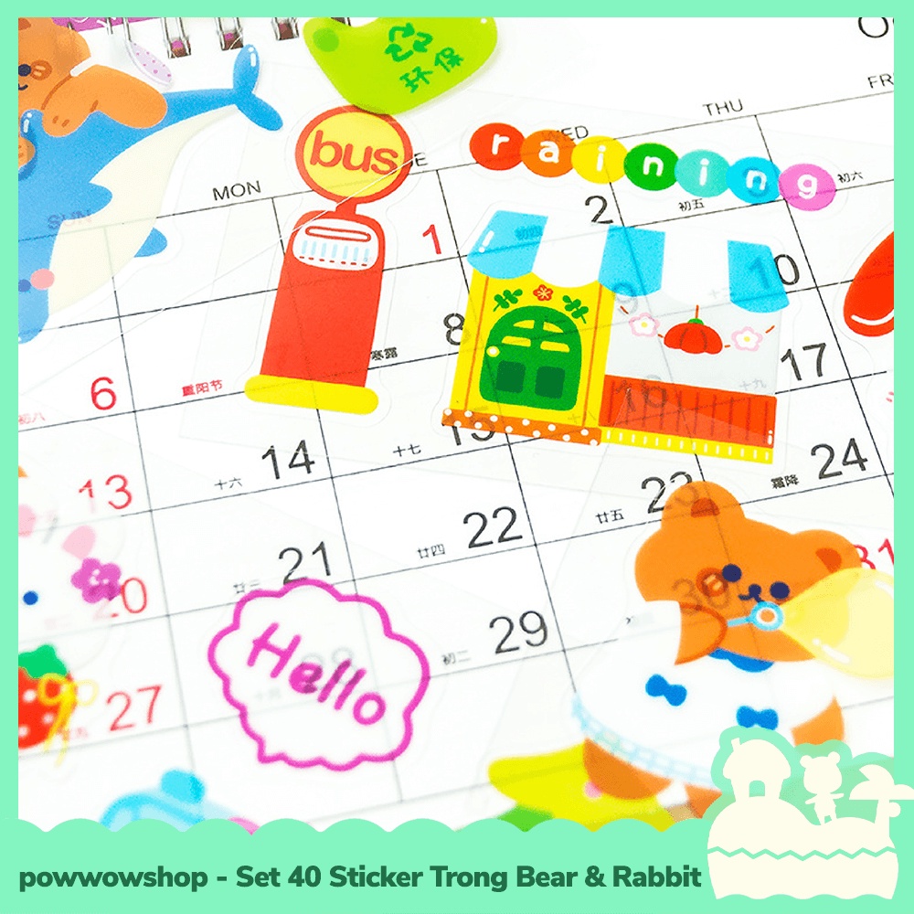 [Sẵn VN - Hỏa Tốc] Bộ 40 Sticker Decal Trong Dán Trang Trí Vật Dụng Bear &amp; Rabbit Đáng Yêu Nhiều Mẫu