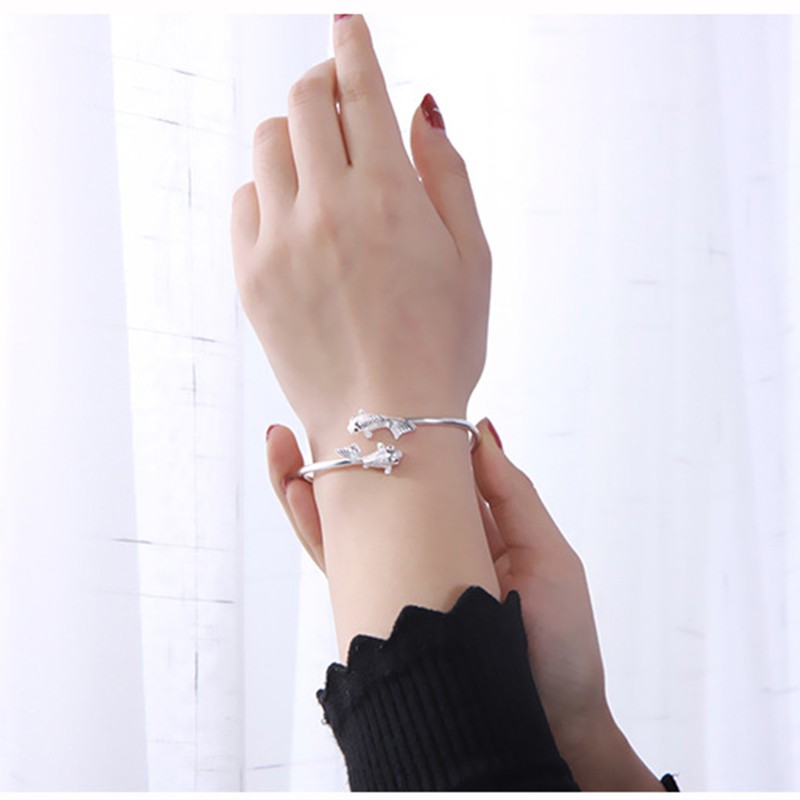 925 vòng tay bạc nguyên chất cho phụ nữ đôi cá vàng vòng tay đồ trang sức cổ điển