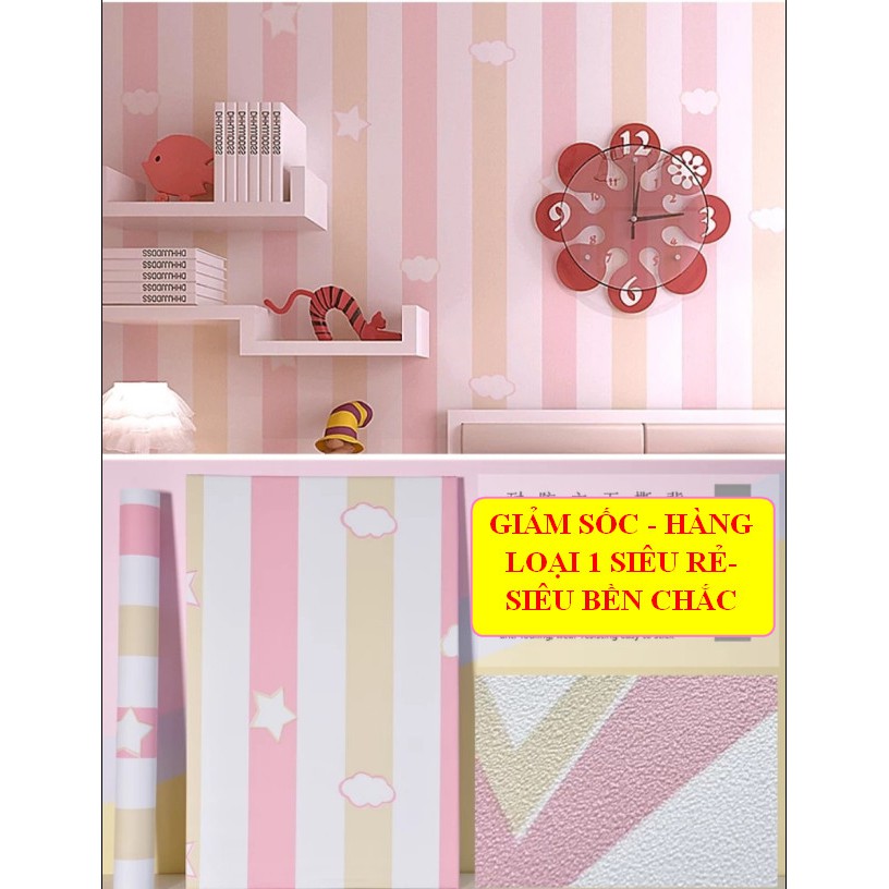 Decal giấy dán tường sọc sao xinh mẫu mới khổ 45cm keo sẵn bóc dán