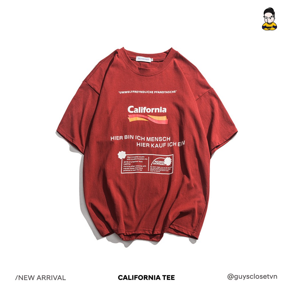 Áo phông unisex California GUY's Closet, Dáng suông rộng rãi, In chữ nghệ thuật