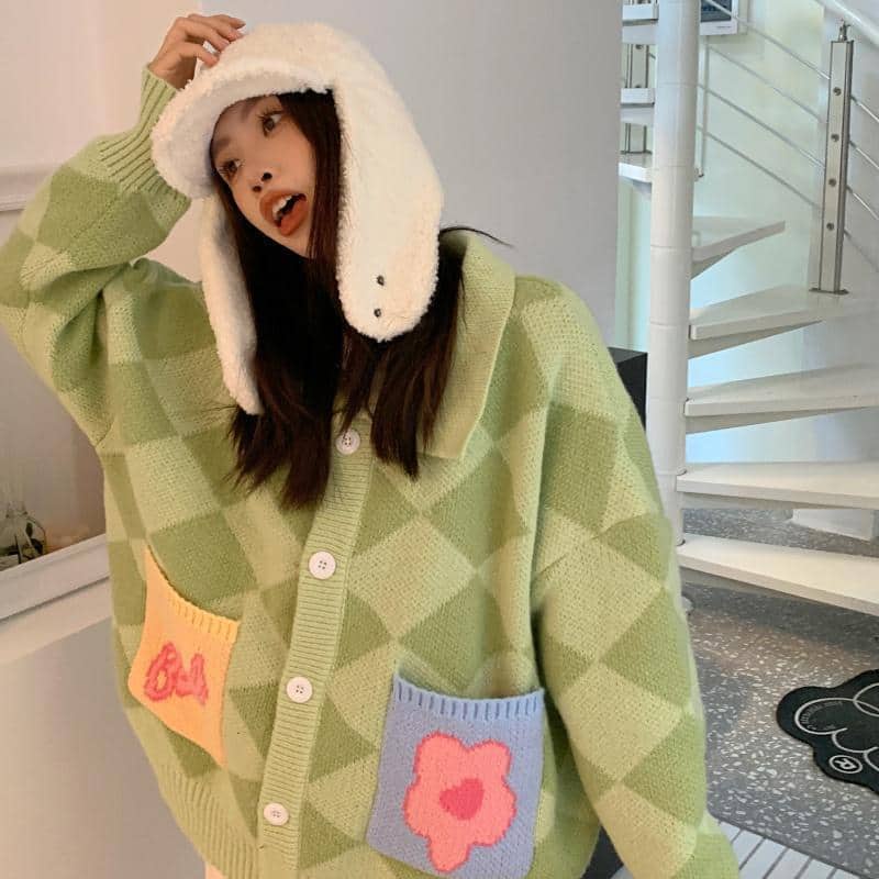 (ORDER- od qua fb) ÁO LEN DÀI TAY CỔ POLO CÓ TÚI HOA 2 BÊN HỌA TIẾT HÌNH THOI