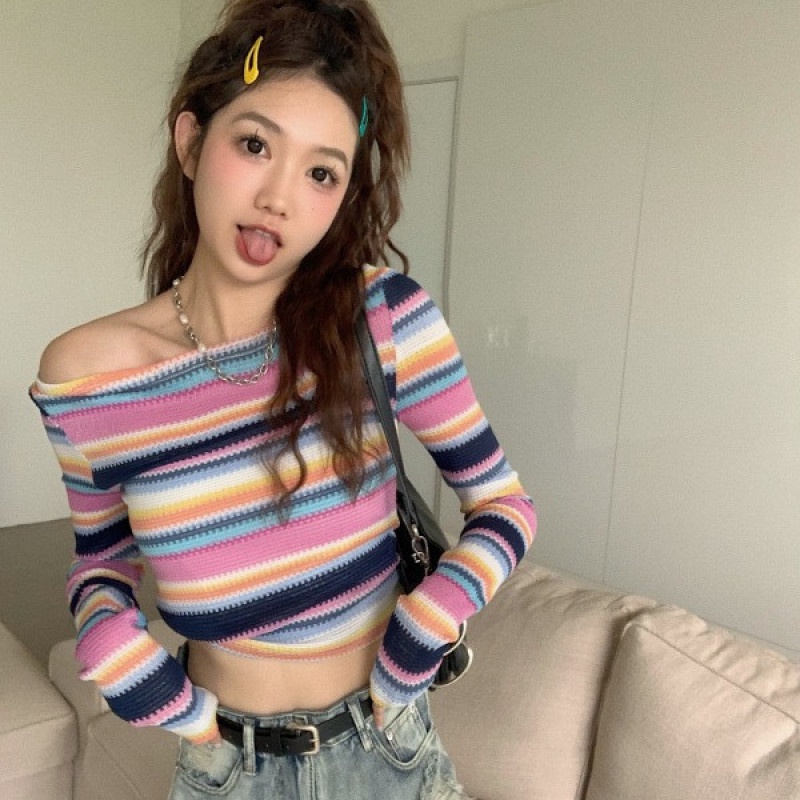 Áo Thun Dệt Kim Dáng Ngắn Thời Trang Mùa Thu Dễ Phối Đồ Cho Nữ