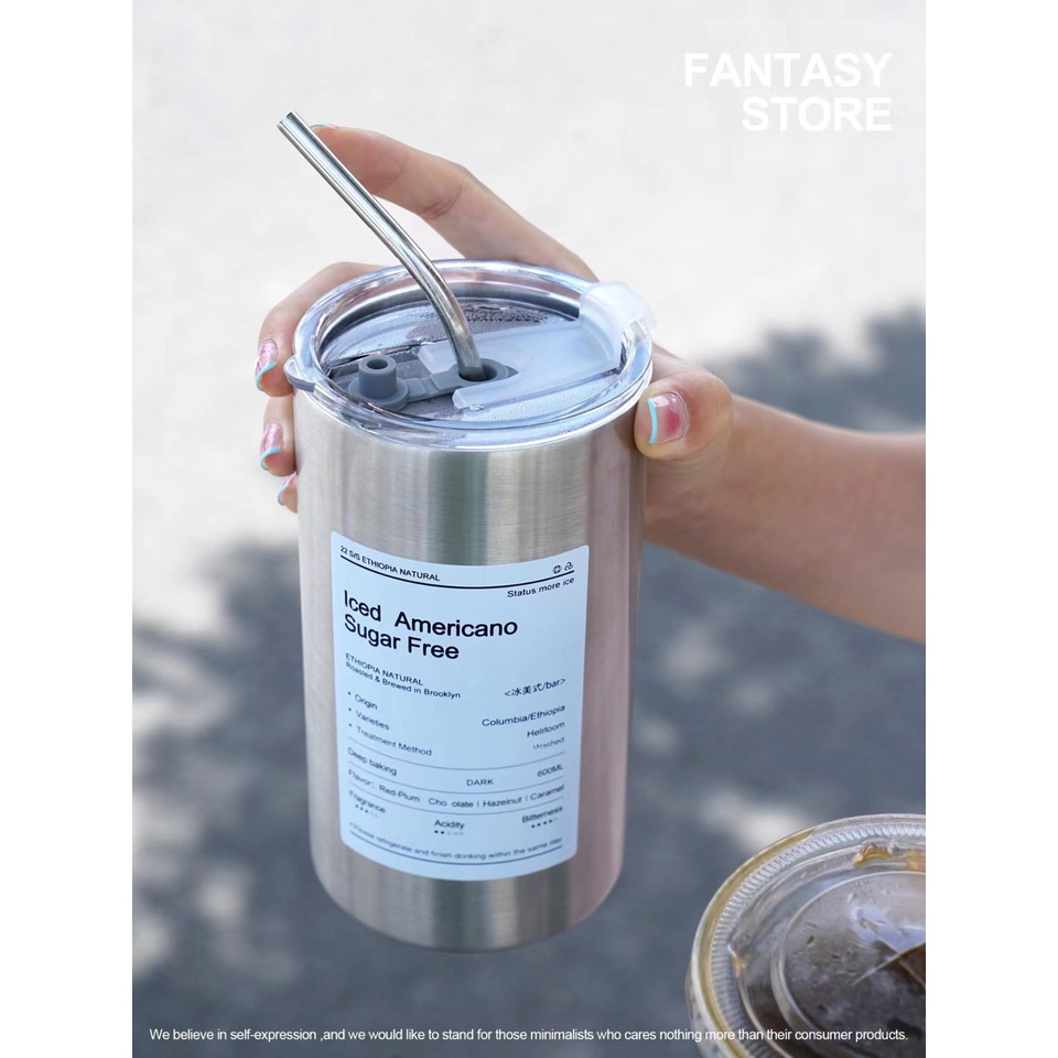 Cốc giữ nhiệt INOX, bình giữ nhiệt bằng thép không gỉ có ống hút uống coffee hiệu suất 6-8 tiếng
