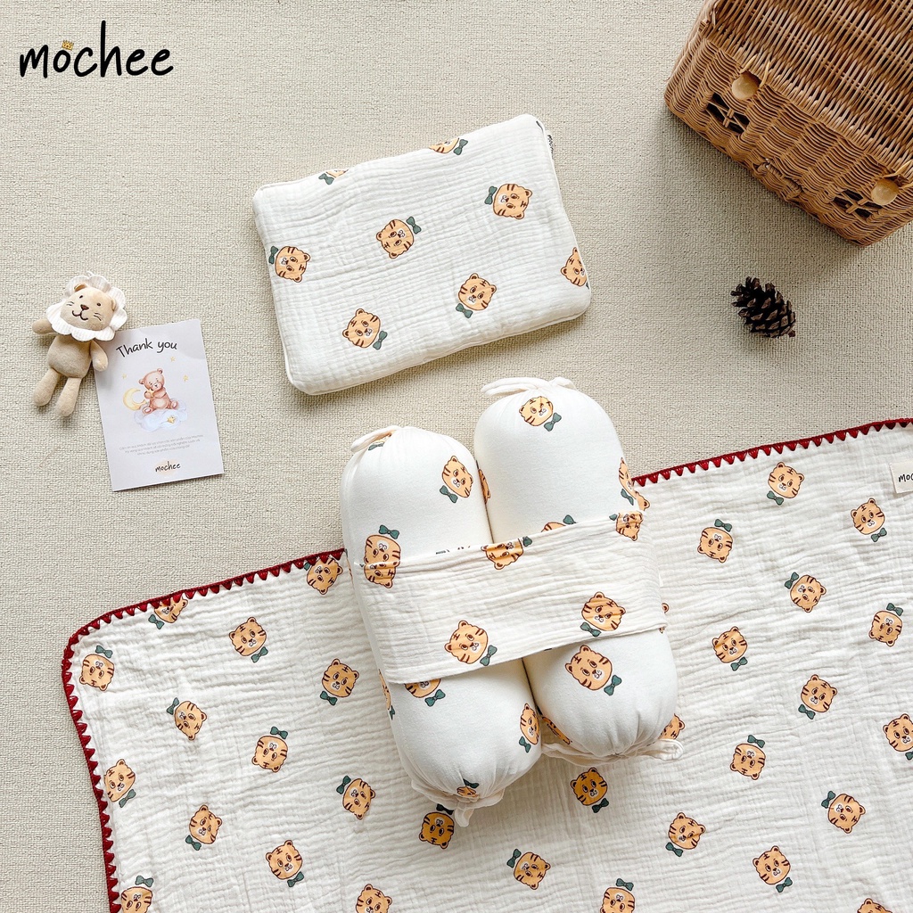Bộ Chặn Bông Kèm Gối MOCHEE Chất Vải Xô Mềm Mại An Toàn Cho Làn Da Bé Yêu