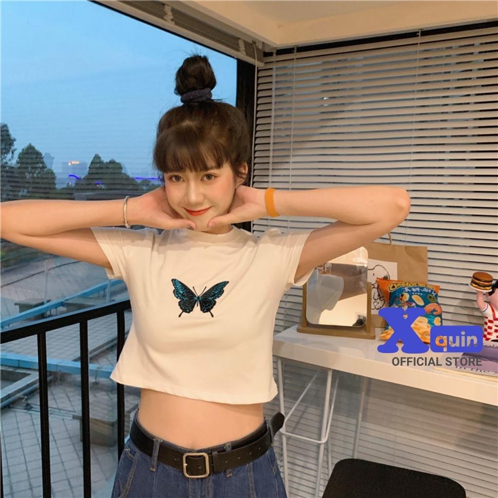 Áo croptop thêu hình siêu dễ thương, áo kiểu nữ ôm body chất thun borip mềm mịn