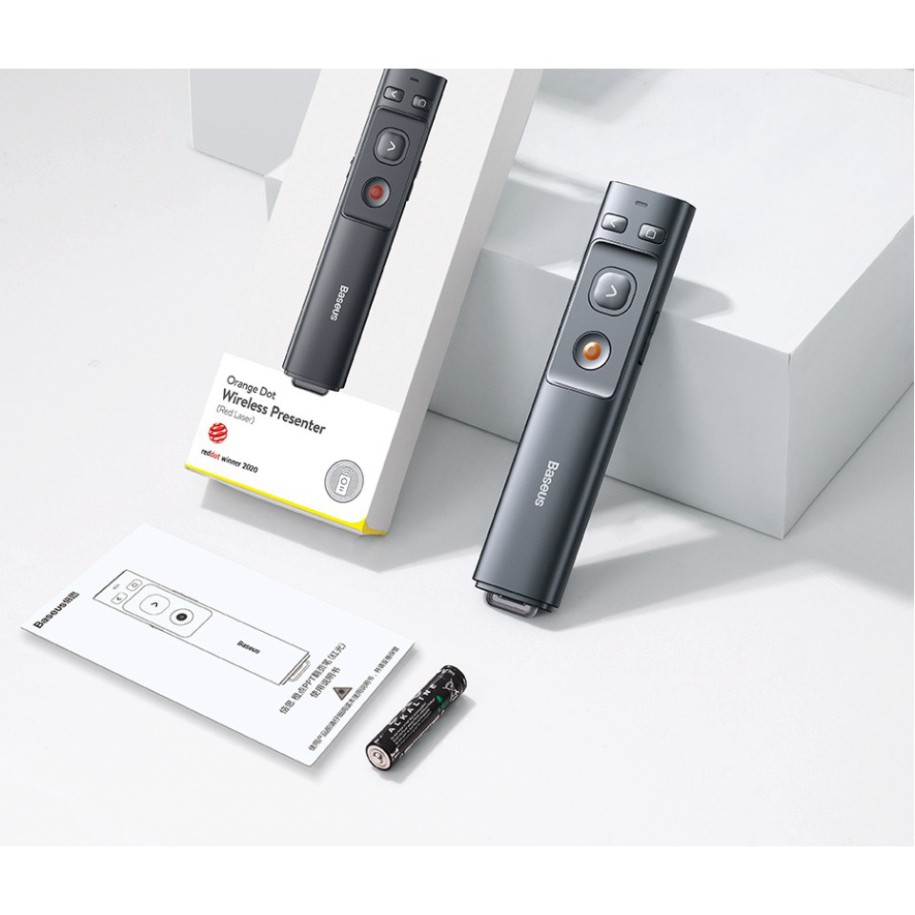 Bút trình chiếu BASEUS Orange Dot điều khiển từ xa 2.4GHz đầu cắm 2 trong USB A và C phù hợp với tất cả các máy tính