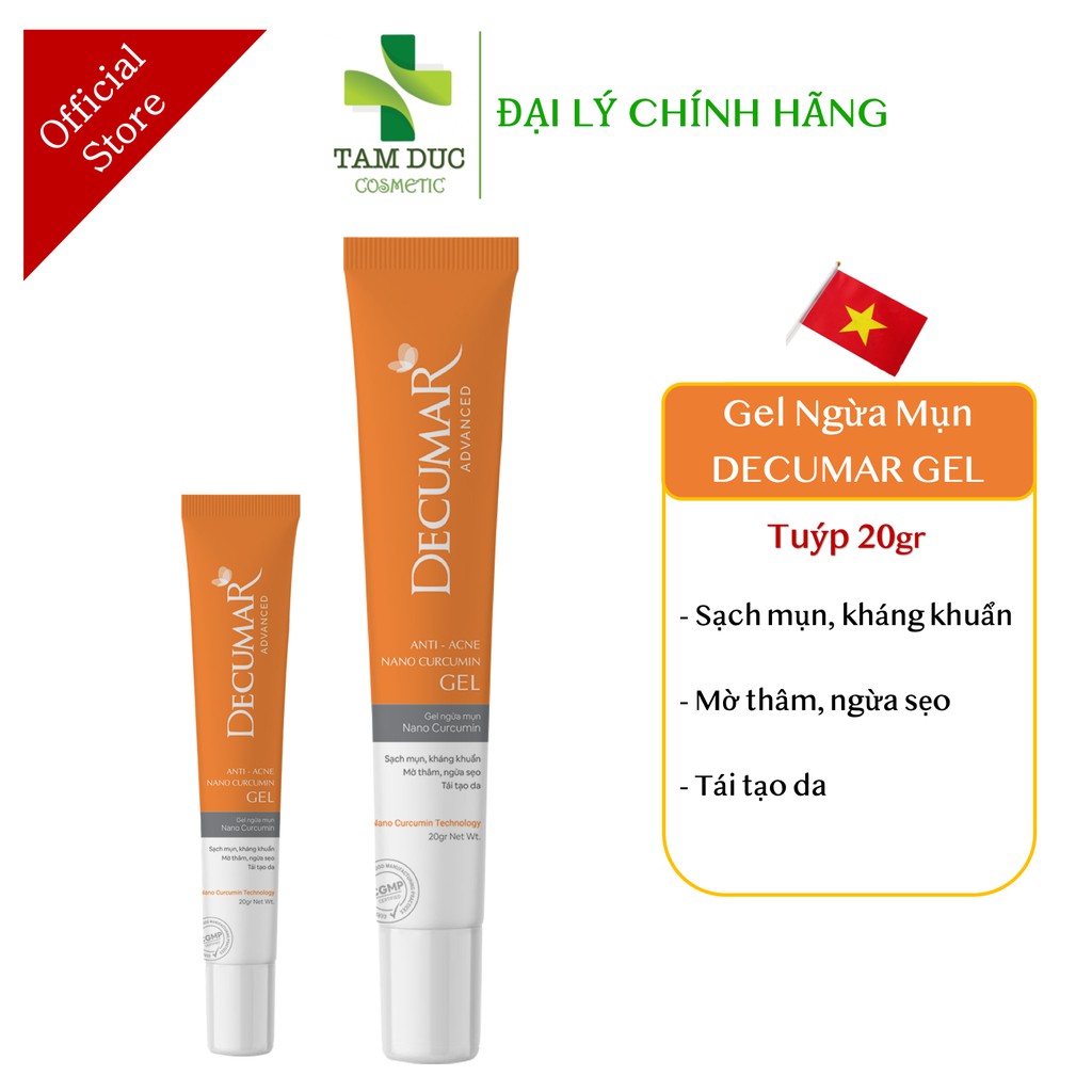 Gel Ngừa Mụn Nano Curcumin [Tuýp 20g] - DECUMAR ADVANCED Gel sạch mụn, kháng khuẩn, hết thâm [decuma, dercuma, dercumar]