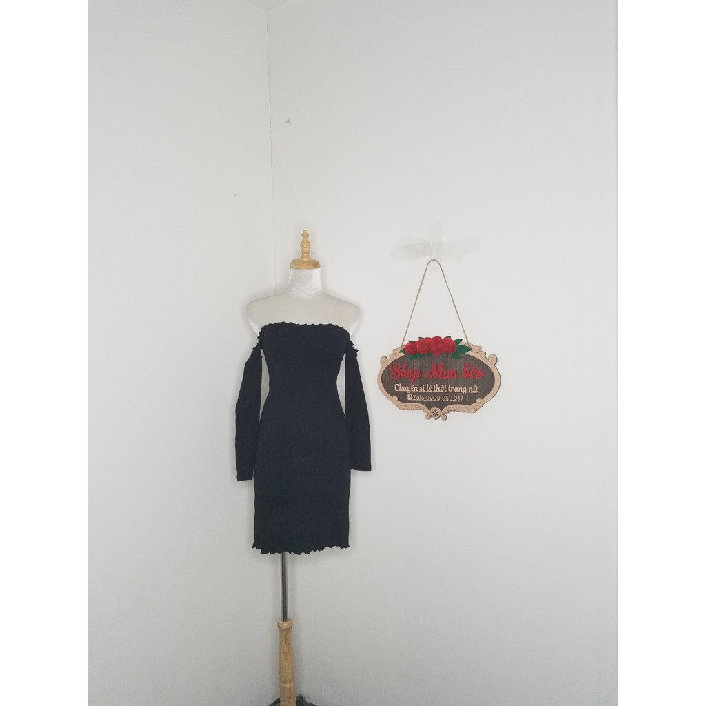 đầm trễ vai tay dài chất thun gân hàng vnxk bao đẹp | BigBuy360 - bigbuy360.vn