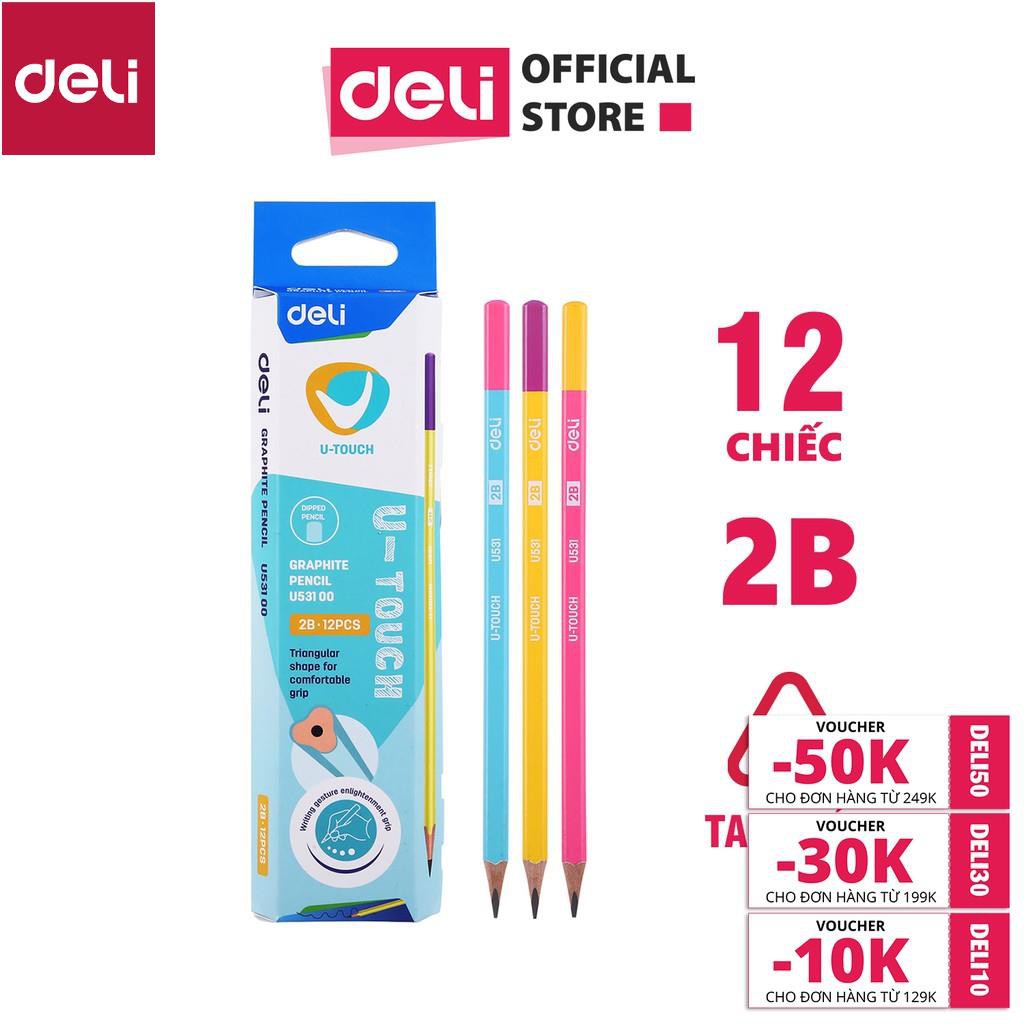 Bút chì viết 2B DELI, Xanh/Hồng, Hồng/Vàng, Vàng/Tím - 12 cây/hộp EU53100 [Deli]