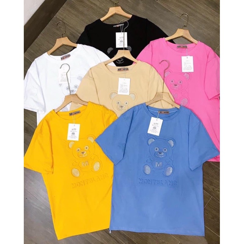 Áo phông gấu dập nổi gắn đá