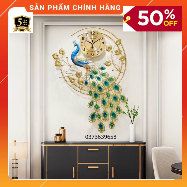 Đồng Hồ Treo Tường Trang Trí Họa Tiết Chim Công Vòng Tròn - Mã 2878- Kích Thước 93* 69cm- bảo hành 5 năm