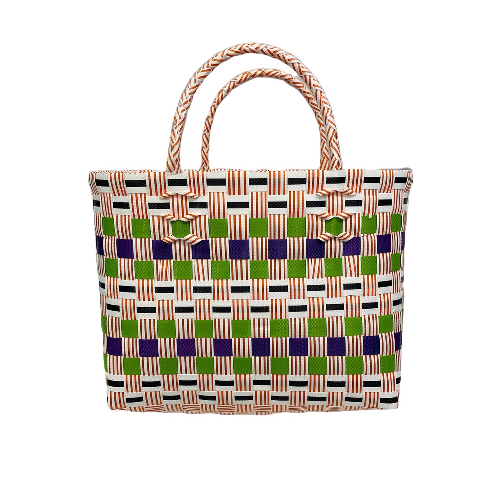 Túi xách nhựa đan tay phối sọc 1 màu (Ảnh Thật 100%)