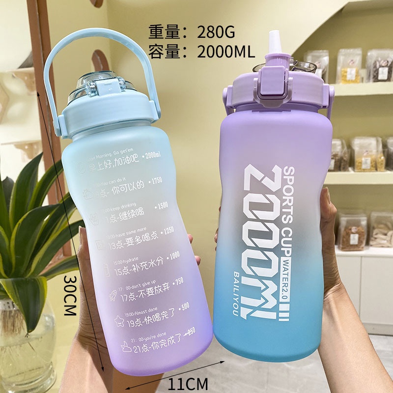 Bình Nước Bằng Nhựa Thể Thao Màu Gradient Kèm Ống Hút Dung Tích 2000ml Tiện Lợi Hợp Thời Trang Evasport