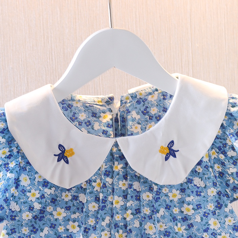 Đầm Thời Trang Dạo Phố Đáng Yêu Dành Cho Trẻ 20222♚✘Đầm cotton Cổ Búp Bê Họa Tiết Hoa Thêu Xinh Xắn Thời Trang Cho Trẻ Em Gái