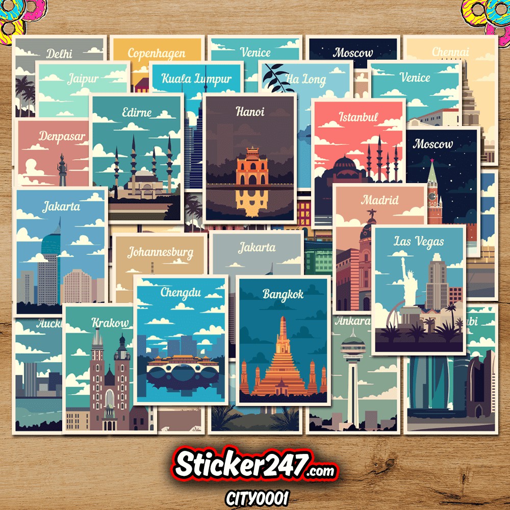 Sticker thành phố, địa danh trên thế giới Retro Vintage  𝑭𝒓𝒆𝒆𝒔𝒉𝒊𝒑 chống nước, sticker dán laptop, đàn - TRA06
