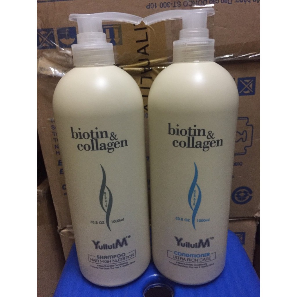 Dầu gội xả kích thích mọc tóc Biotin Collagen Yuiluim New 1000ml (siêu mềm mượt cho tóc khô)