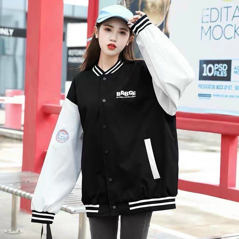 Áo Khoác Dù Nam Nữ Kiểu Bomber 😍FREE SHIP😍 Thêu Chữ BADGE 2 size L XL Áo Khoác Có Nút Cài STARMART