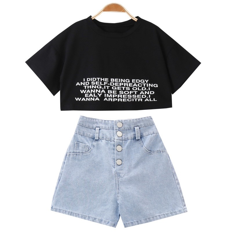 [SALE] BV58⚡Size110-160 (12-45kg)⚡set áo croptop+quần jean lưng cao bé gái⚡Thời trang trẻ Em hàng quảng châu freeship