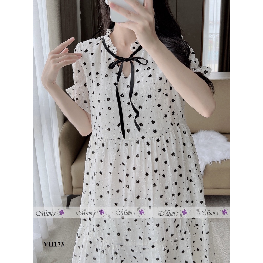 ĐẦM BẦU CÔNG SỞ MUM'S SHOP  FREESHIP  Váy bầu xinh mùa hè chất tơ trắng hoa đen