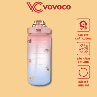 Bình đựng nước 2 lít có chia vạch và giờ nhắc nhở uống nước đúng thời gian có kèm theo sticker đáng yêu vovoco