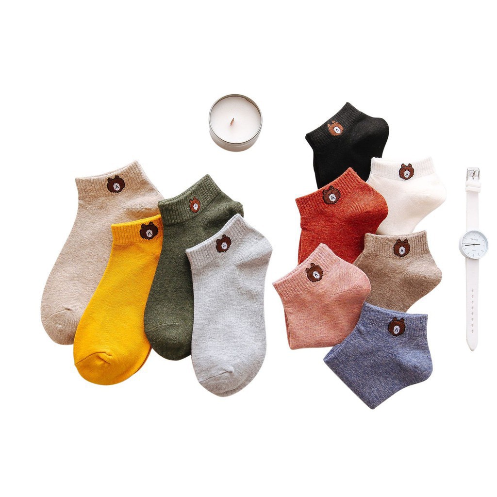 [Combo 10 đôi] Vớ nữ cổ ngắn Hình Gấu chất cotton đẹp cute dễ thương