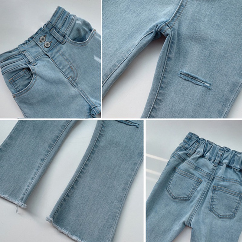 Quần jeans lưng cao ống loe phong cách Hàn Quốc cho bé gái 4-6 tuổi