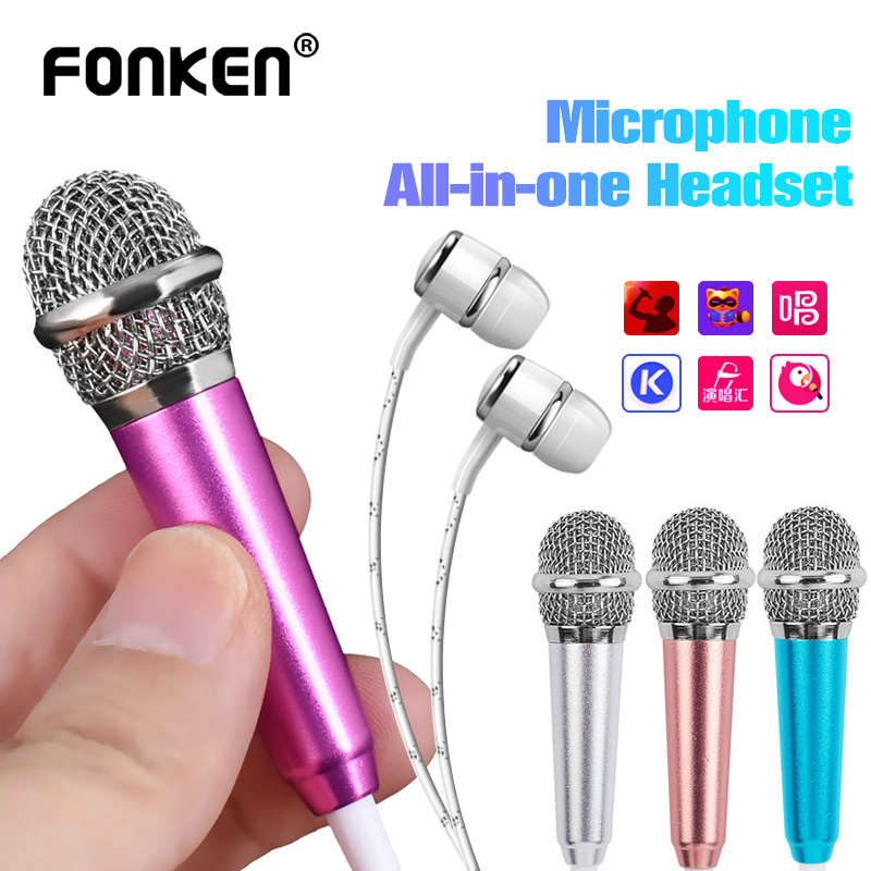 FONKEN Micro mini với tai nghe có dây cổng nhét tai 3.5mm dùng hát Karaoke và trò chuyện tất cả trong một tiện lợi