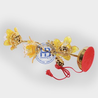 Đèn thờ điện led pha lê 3 bông 55cm vàng