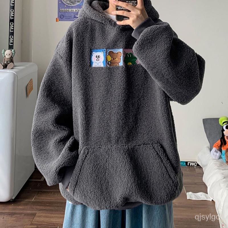 Áo Hoodie Len Lông Cừu Phối Nhung Dày Dáng Rộng Thời Trang Mùa Đông Cho Nam Và Nữ | BigBuy360 - bigbuy360.vn