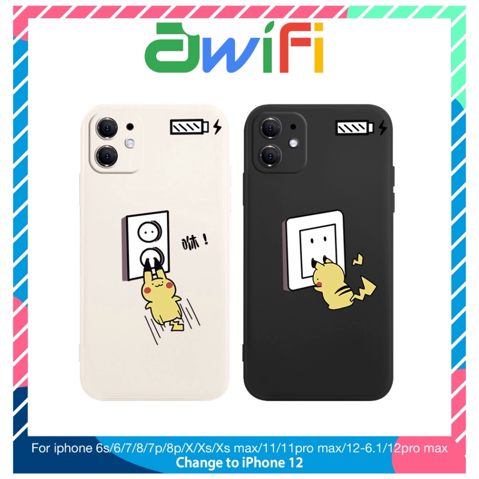 Ốp lưng iphone vuông pika sạc điện 6/6plus/6s/6splus/7/7plus/8/8plus/x/xr/xs/11/12/pro/max/plus/promax - Awifi A5-9 Xả K