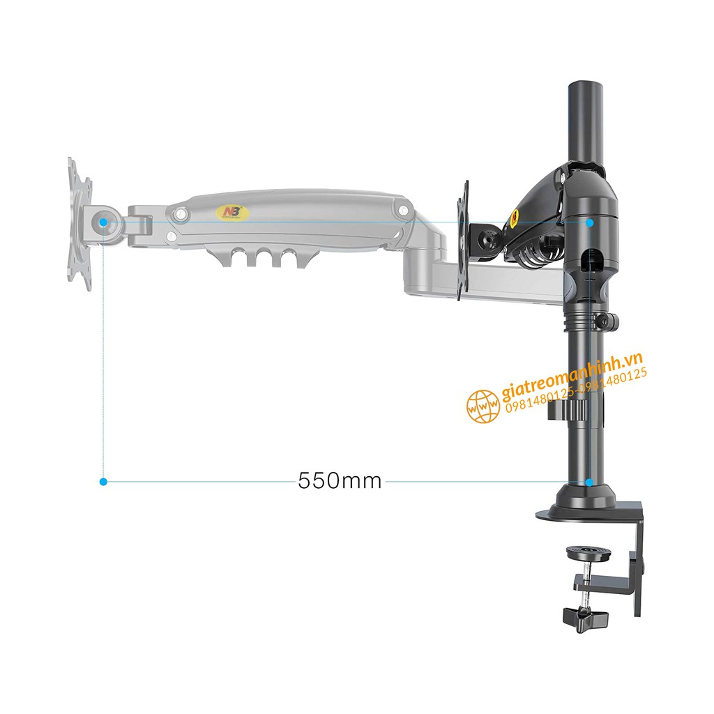 Giá Treo Màn Hình NB-H100 Tương Thích Màn 27-34 Inch  Tải Trọng 12Kg  - Lắp Đặt Kẹp Bàn & Vít Xuyên Bàn