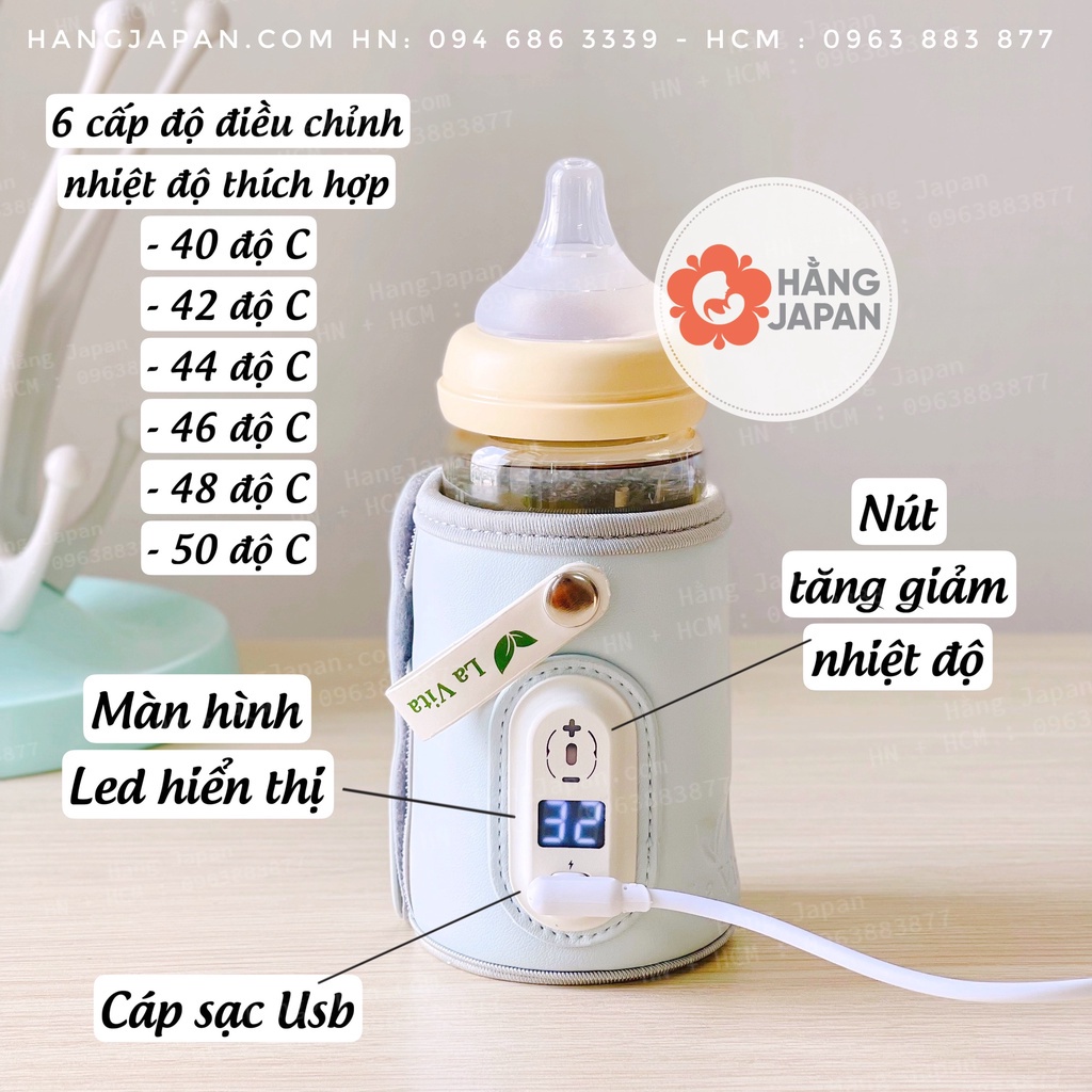Túi hâm ủ bình sữa di động thông minh, máy ủ hâm bình sữa sạc bằng USB LAVITA