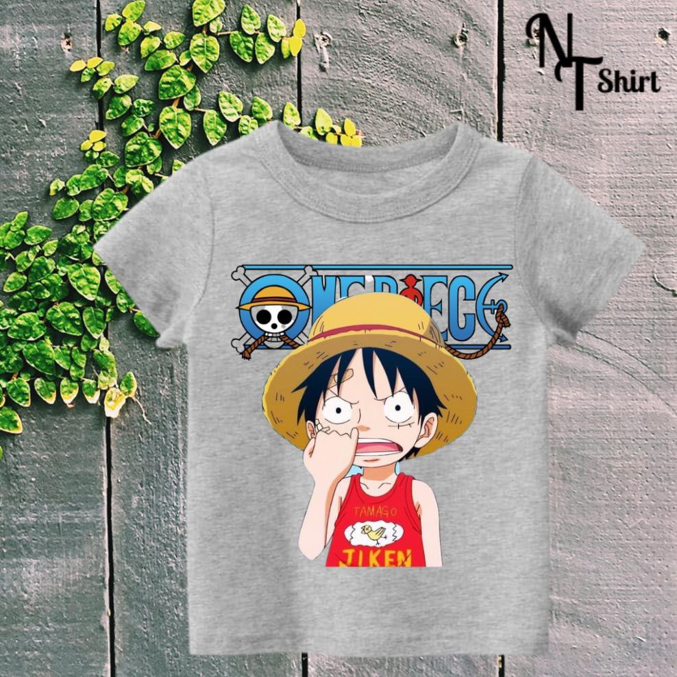 Áo phông bé trai và bé gái, Áo thun trẻ em in hình One Piece Luffy, Áo cotton xuất xịn mặc mát mịn hình in chất lượng 03