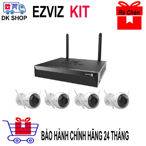 Bộ Kit Camera Wifi IP EZVIZ CS-C3WN 2MP 4 Camera và 1 đầu ghi CS-X5S-8W 8 kênh - Chính Hãng - BH 24 Tháng