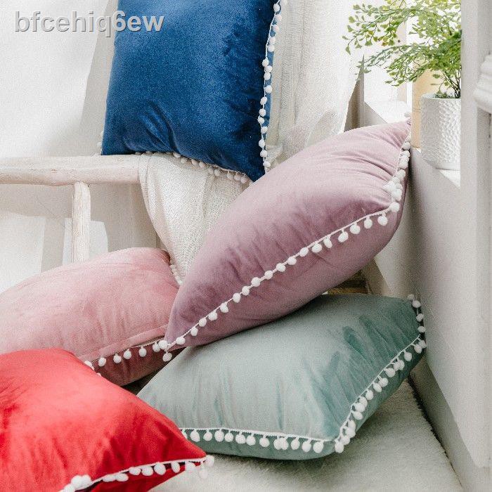 chăn ga cottonchăn cotton✟Gối màu thuần Bắc Âu Thời trang đơn giản Sofa nhung lớn Đệm tựa lưng cô gái dễ thương ôm vỏ