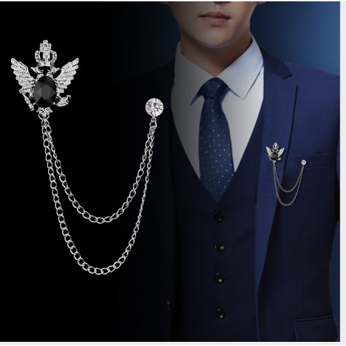 Cài áo vest Nam Lapel Pin vest thời trang hình đôi cánh đính hạt đá nhiều màu lựa chọn {Phụ kiện Vest Nam - AdamZone}