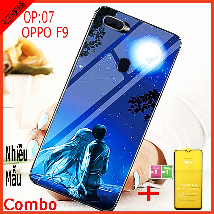 COMBO ốp lưng KÍNH 3D OPPO F9 SANG TRỌNG, TRẺ TRUNG ( TẶNG KÈM 1 kính cường lực FULL màn hình mới ) educaseshop