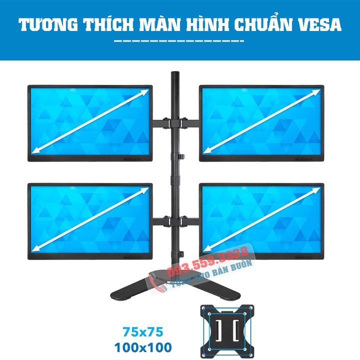 Giá Treo 4 Màn Hình M044 Cao Cấp 17 - 27 Inch / Tải Trọng 8Kg 1 Tay - Tay Treo Màn Hình Thiết Kế Chân V Để Bàn Chắc Chắn