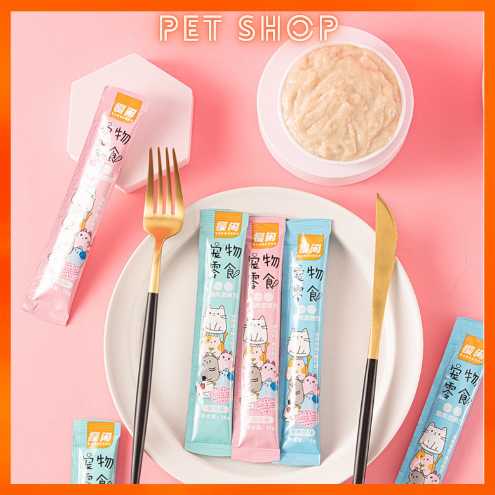 Súp thưởng cho mèo, soup thưởng, thức ăn cho mèo 3 Vị Gà, Cá Ngừ, Cá Tuyết Thơm Ngon Bổ Dưỡng, Gói 15gr