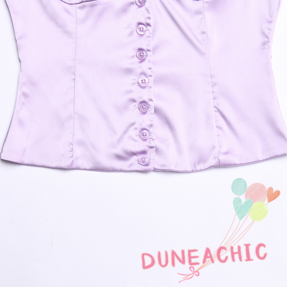 DUNEA Áo Tank Top Màu Trơn Hở Lưng Phối Nút Gợi Cảm Cho Nữ