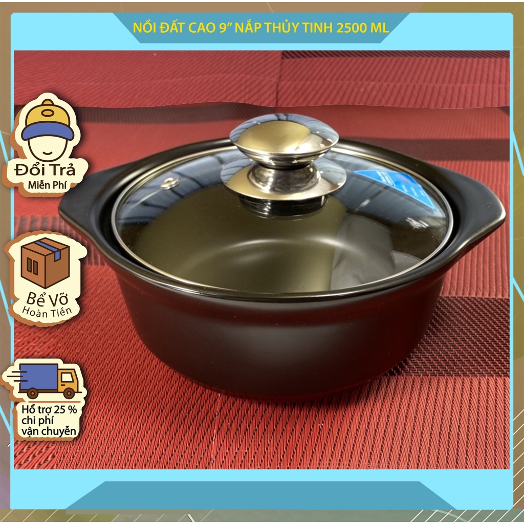 NỒI ĐẤT BẰNG SỨ CAO CẤP DUNG TÍCH 2500ML SÂU LÒNG NẮP THUỶ TINH, SINCE_1977