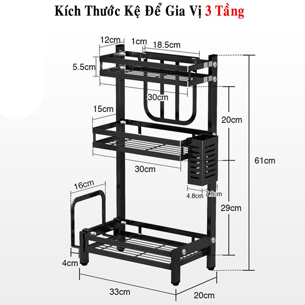 Kệ Để Gia Vị Đa Năng Chữ L 2 Tầng 3 Tầng - Kèm Giỏ Đũa  Giá Để Giao Thớt - Sơn Tĩnh Điện Cao Cấp - Chính hãng miDoctor