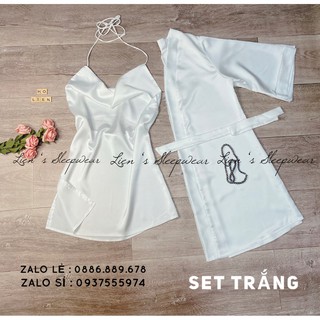 Đầm ngủ lụa yếm xẻ tà sexy - Set choàng lụa