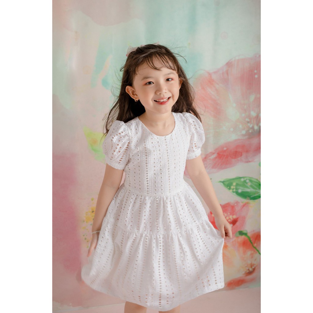 [LITTLE PINK] MINA DRESS - Váy thô thêu thắt nơ sau bé gái