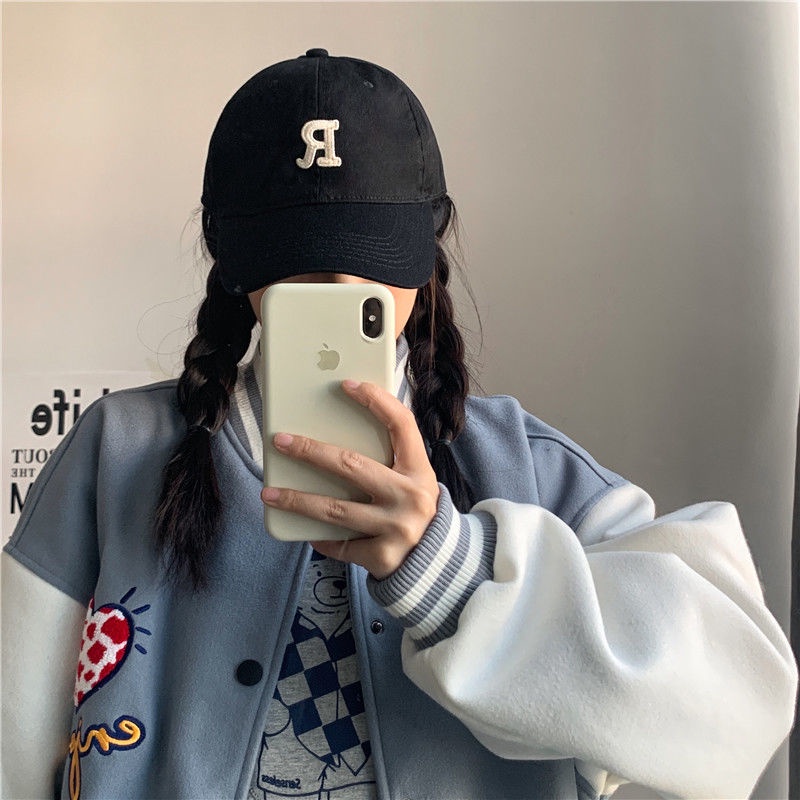 Nón Lưỡi Trai Mềm Thêu Chữ R Phong Cách hip hop Hàn Quốc Cho Nam Nữ