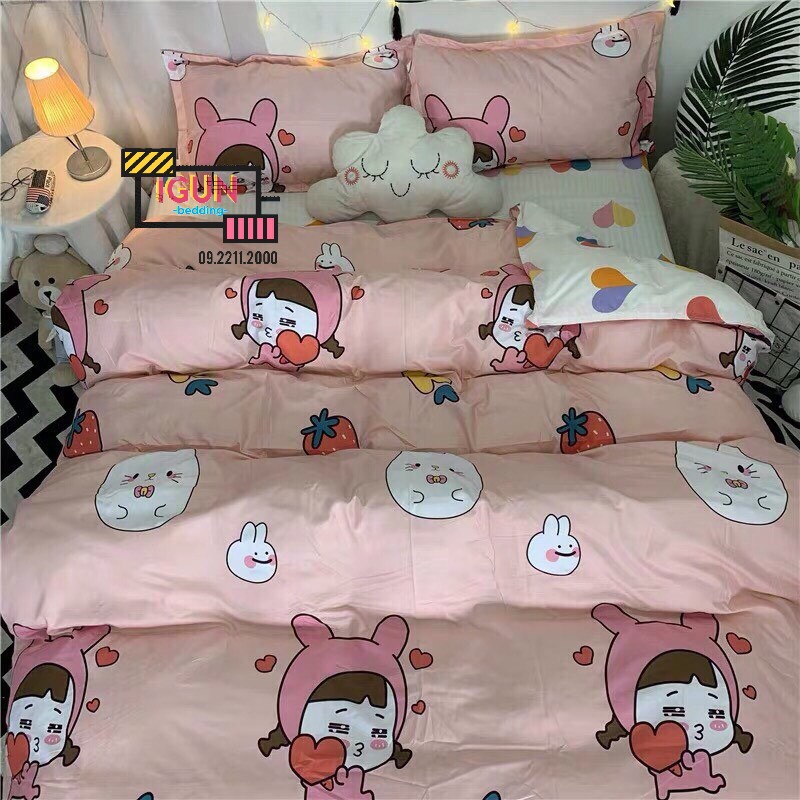 Bộ Chăn Ga Gối Cotton Poly set 4 món nhập khẩu CÔ BÉ DÂU TÂY