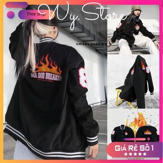 Áo Khoác Bomber Bóng Chày - Áo Khoác Dù Nam Nữ Unisex IGB Màu Đen Có Form Rộng XL - WY.STORE