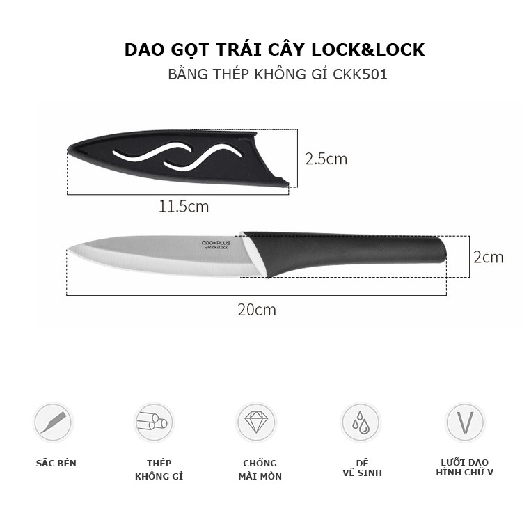 Dao Gọt Trái Cây Bằng Thép Không Gỉ Có Nắp Đậy Lock&Lock CKK501 - Hàng Chính Hãng - JoyMall