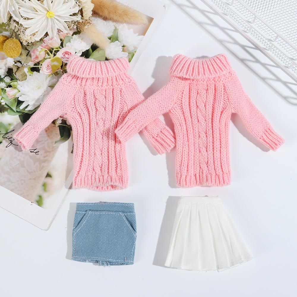 SUSANS 1 Bộ Áo Sweater Dệt Kim Thủ Công + Chân Váy Mini Đơn Giản Cho Búp Bê Mới