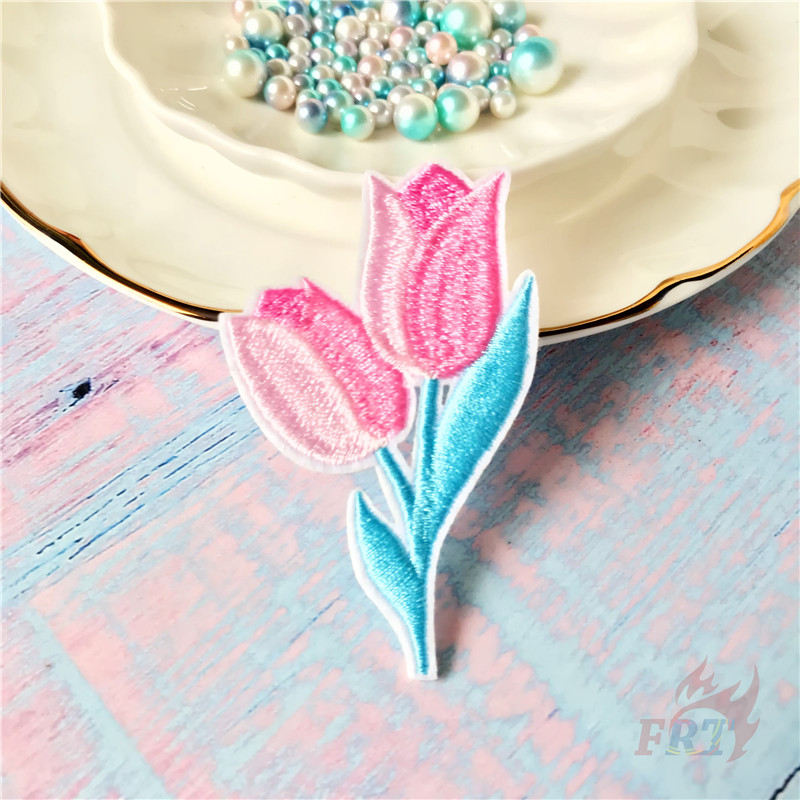 1 Sticker Ủi Thêu Hình Hoa Tulip / Mặt Trời / Mặt Trăng / Đen